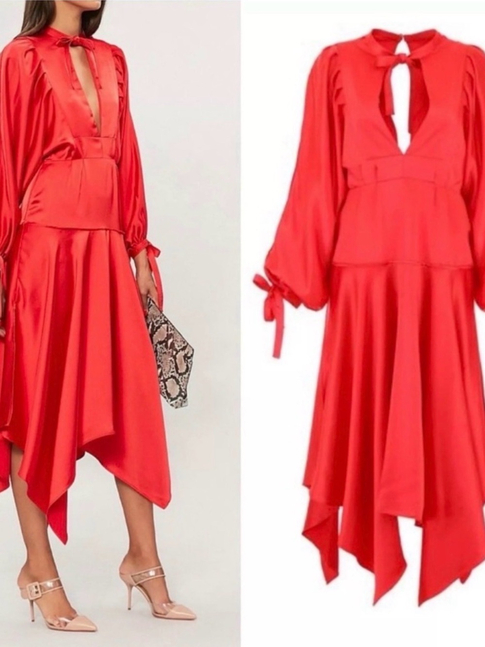 Self-Portrait Midi Satin Red Dress with Cut Out - Picture 6 of 6